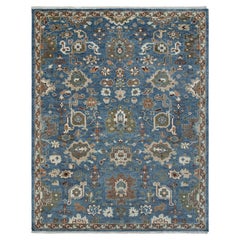 9x12 Ft Blue Turkish Oushak Hand Knotted Wool Rug ( G - 15318 )