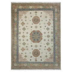 9x12 Ft Ivory Vintage Khotan Hand Knotted Turkish Wool Rug ( G - 15320 )