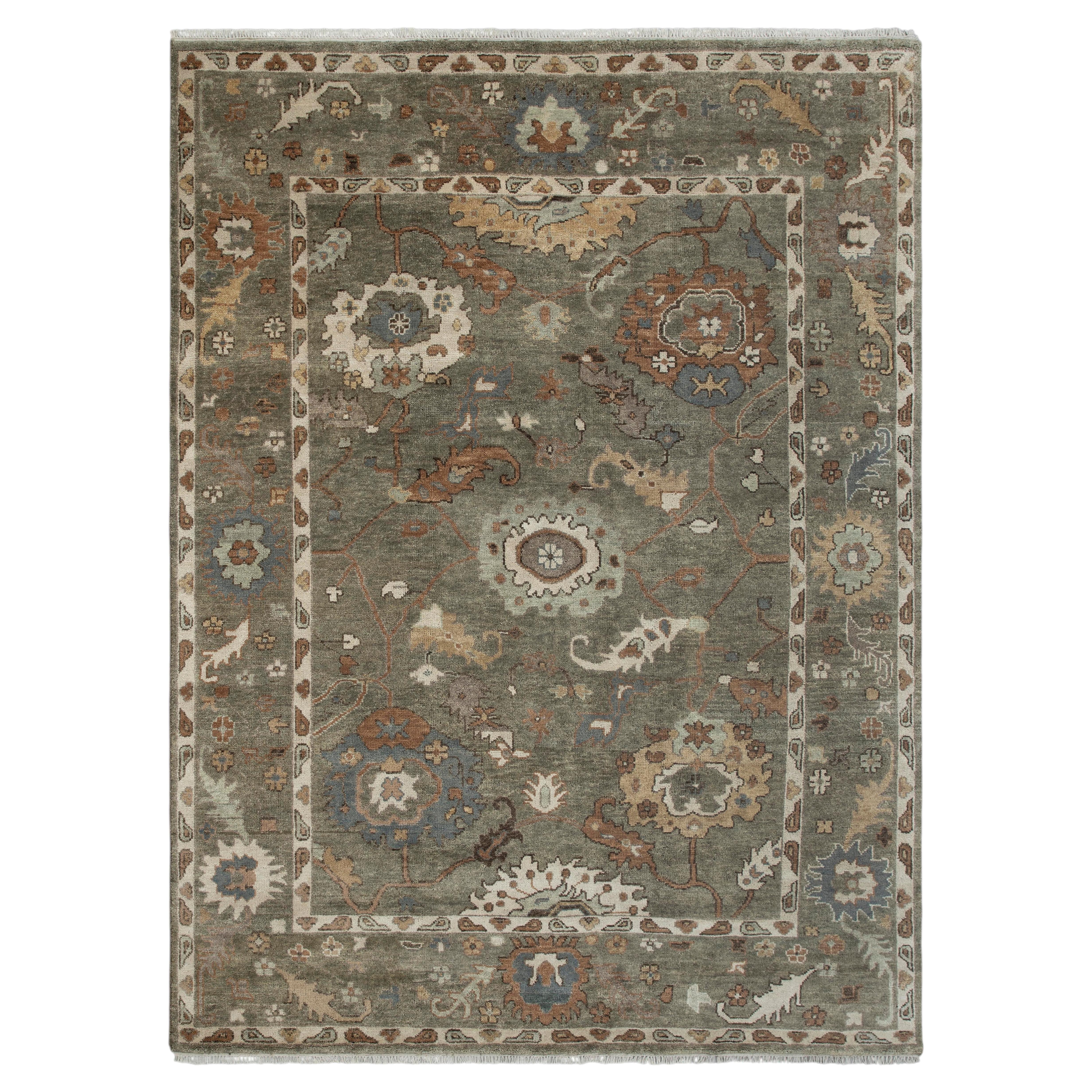 9x12 Olive Green Traditional Oushak Style Hand Knotted Wool Rug ( G - 15326 )