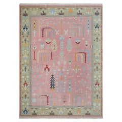 Tapis en laine noué à la main « Tree of Life », rose poudré, 9 x 12 pieds (JC - 7967)