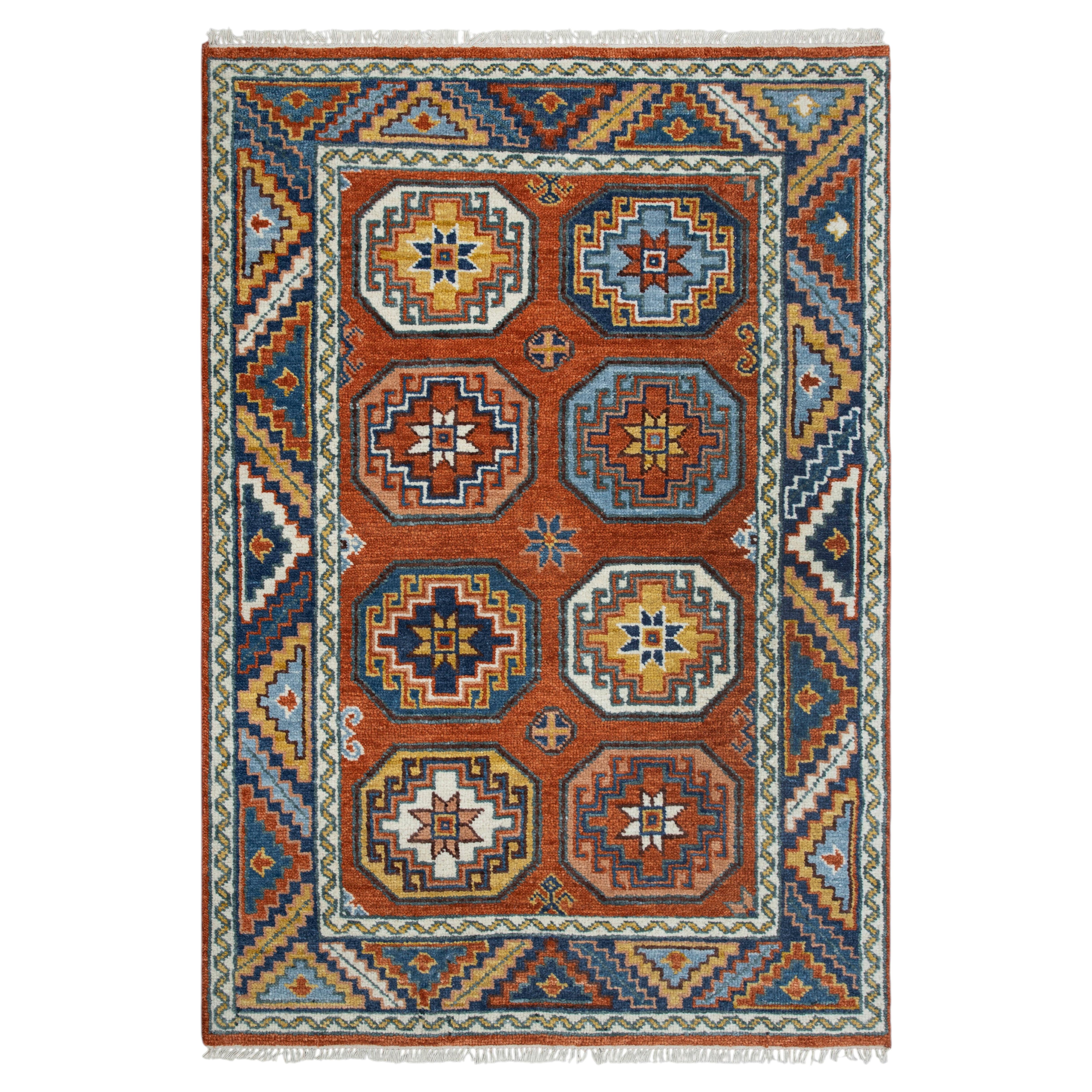 4x6 Rust Hand Knotted Oushak Wool Rug For Bedroom ( JC - 15859 )