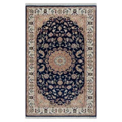 3x5 Navy Blue Indo Persian Nain Wool & Silk Handmade Oriental Rug ( G-14396 )