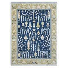 8x10 Deep Navy Tree Of Life Hand Knotted Oushak Wool Rug ( JC - 8121 )