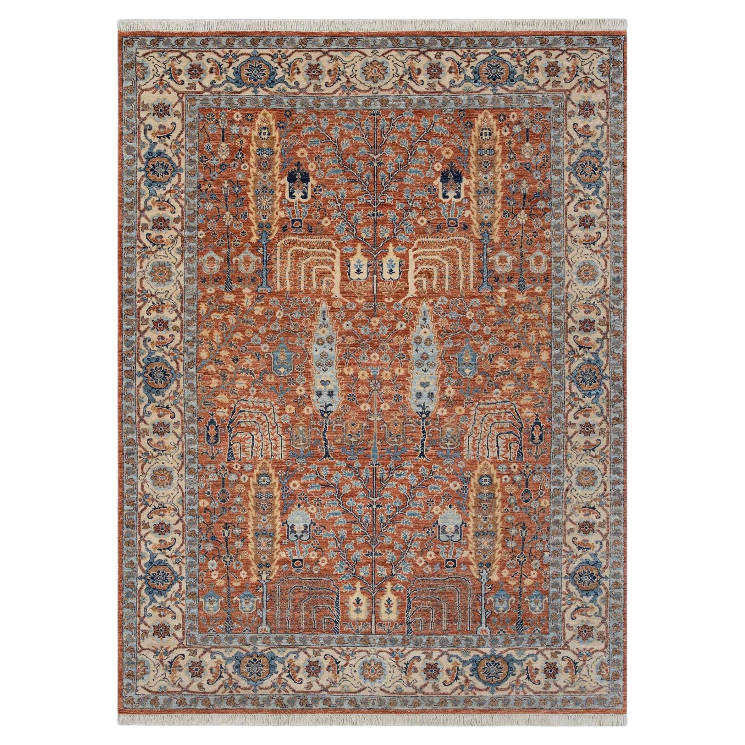 6x9 Rust Cypress Tree Of Life Hand Knotted Wool Rug ( JC - 5785 ) For Sale