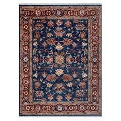 Tapis à motifs floraux traditionnels persans, bleu marine et rouille, 8 x 10 (MT - 361)