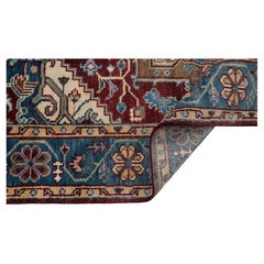 Tapis floral 8x10 aux motifs persans traditionnels, couleur rouille et bleu marine (MT - 363)
