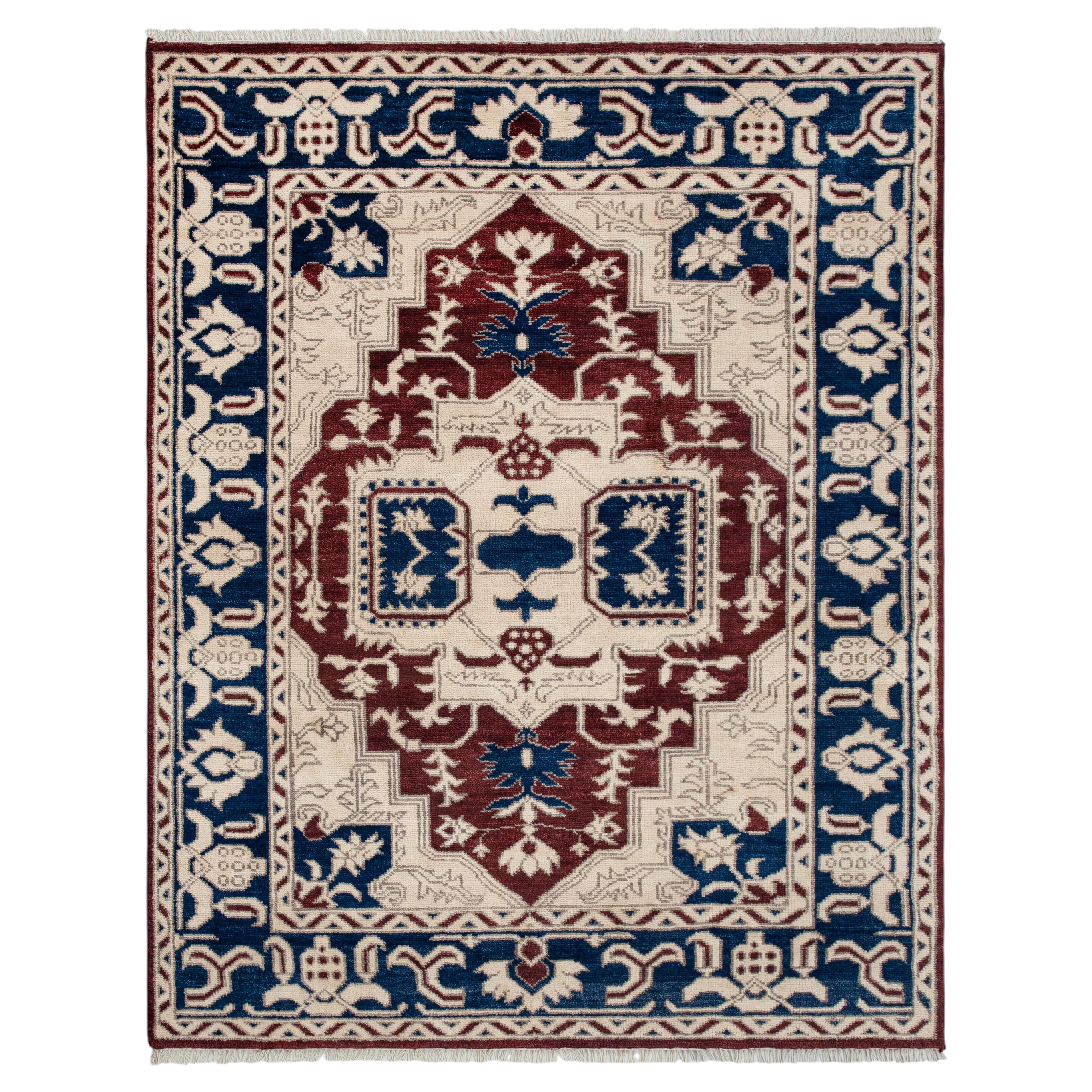 8x10 Navy Blue & Rust Traditional Persian Heriz Style Hand-Knotted Rug ( Mt-372)