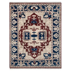 Alfombra anudada a mano de estilo persa tradicional Heriz, en azul marino y color óxido, de 8x10 (Mt-372)