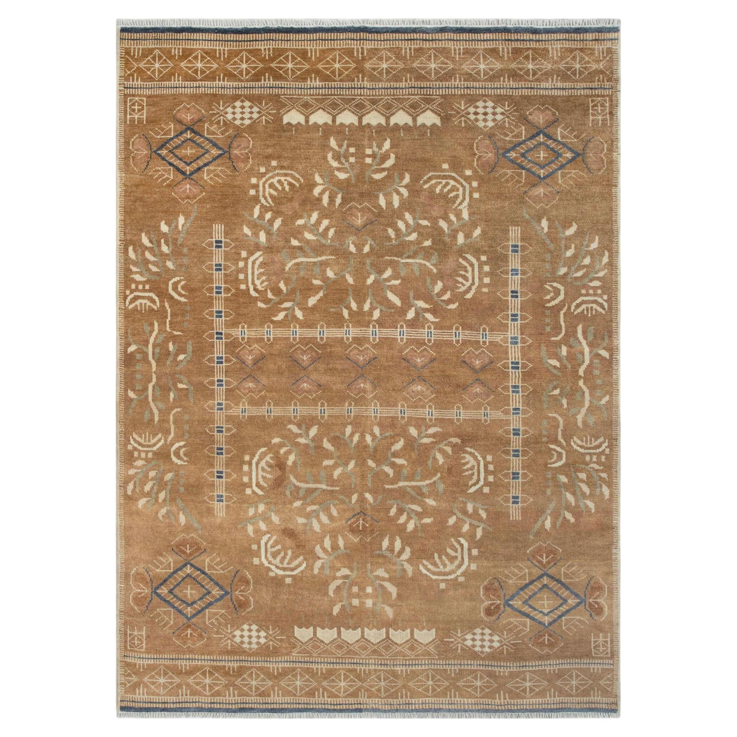 9x12 Camel Beige Tribal Oushak Inspired Hand Knotted Wool Area Rug ( G - 15324 )