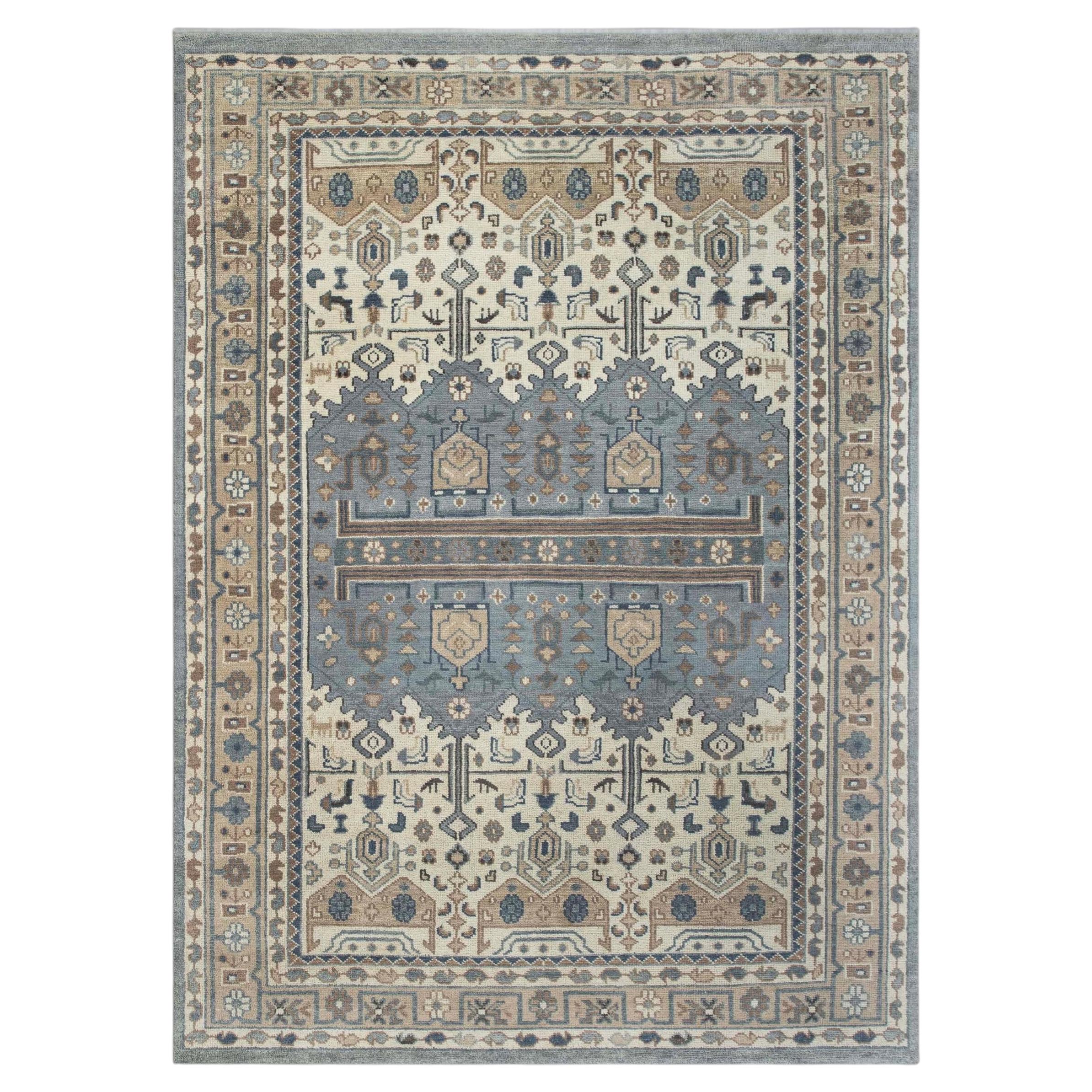9x12 Blue Ivory Traditional Oushak Inspired Hand Knotted Wool Rug ( G - 15323 )