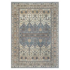 9x12 Blue Ivory Traditional Oushak Inspired Hand Knotted Wool Rug ( G - 15323 )