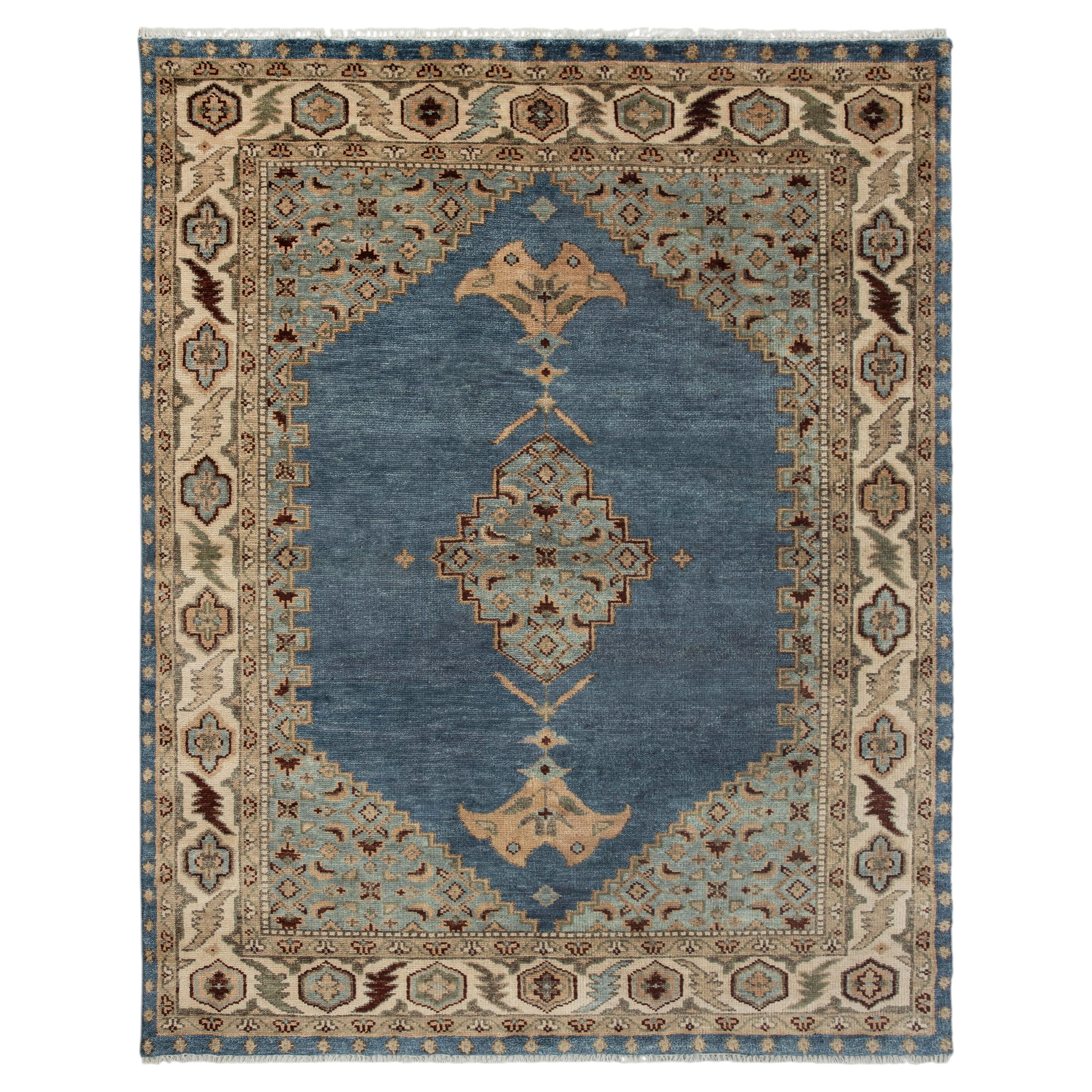 8x10 Blue Oushak Style Rug with Medallion Hand-Knotted Wool Rug ( G - 15316 )