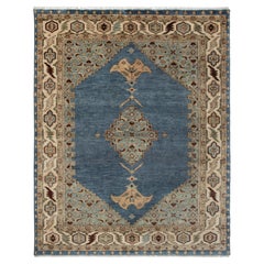 8x10 Blue Oushak Style Rug with Medallion Hand-Knotted Wool Rug ( G - 15316 )