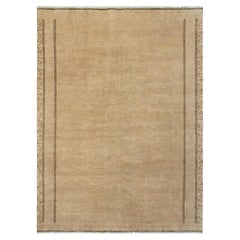 9x12 Camel Beige Modern Minimalist with Tribal Border Hand Knotted Rug (G-15322)