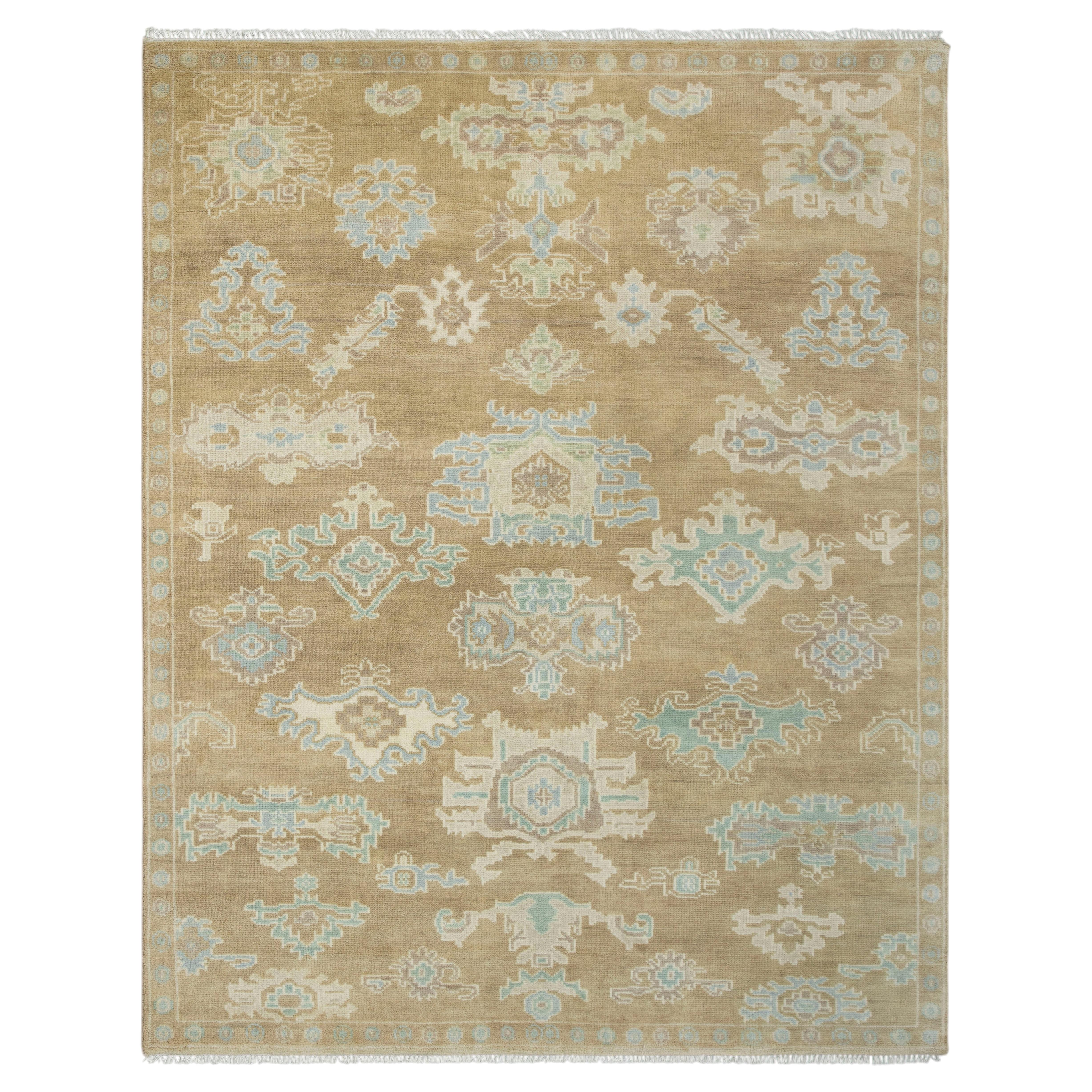 8x10 Beige Oushak Vintage Turkish Style Hand Knotted Wool Area Rug ( G - 15330 )