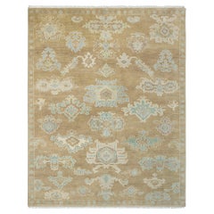 8x10, beigefarbener, handgeknüpfter Wollteppich im türkischen Oushak-Vintage-Stil (G - 15330)