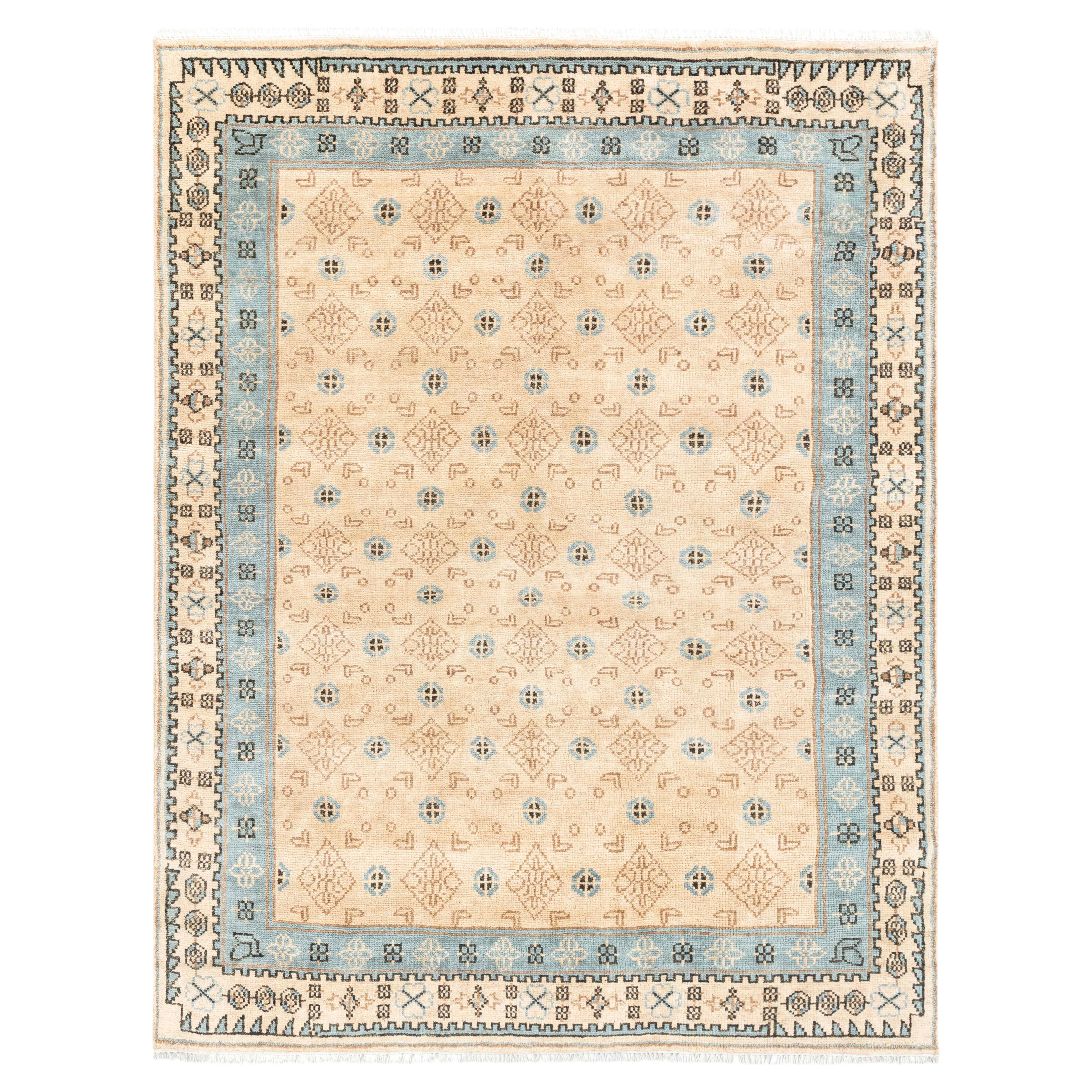 8x10 Beige & Blue Oushak Hand Knotted Wool Traditional Turkish Rug ( G - 15448 )