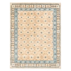 8x10 Beige & Blue Oushak Hand Knotted Wool Traditional Turkish Rug ( G - 15448 )