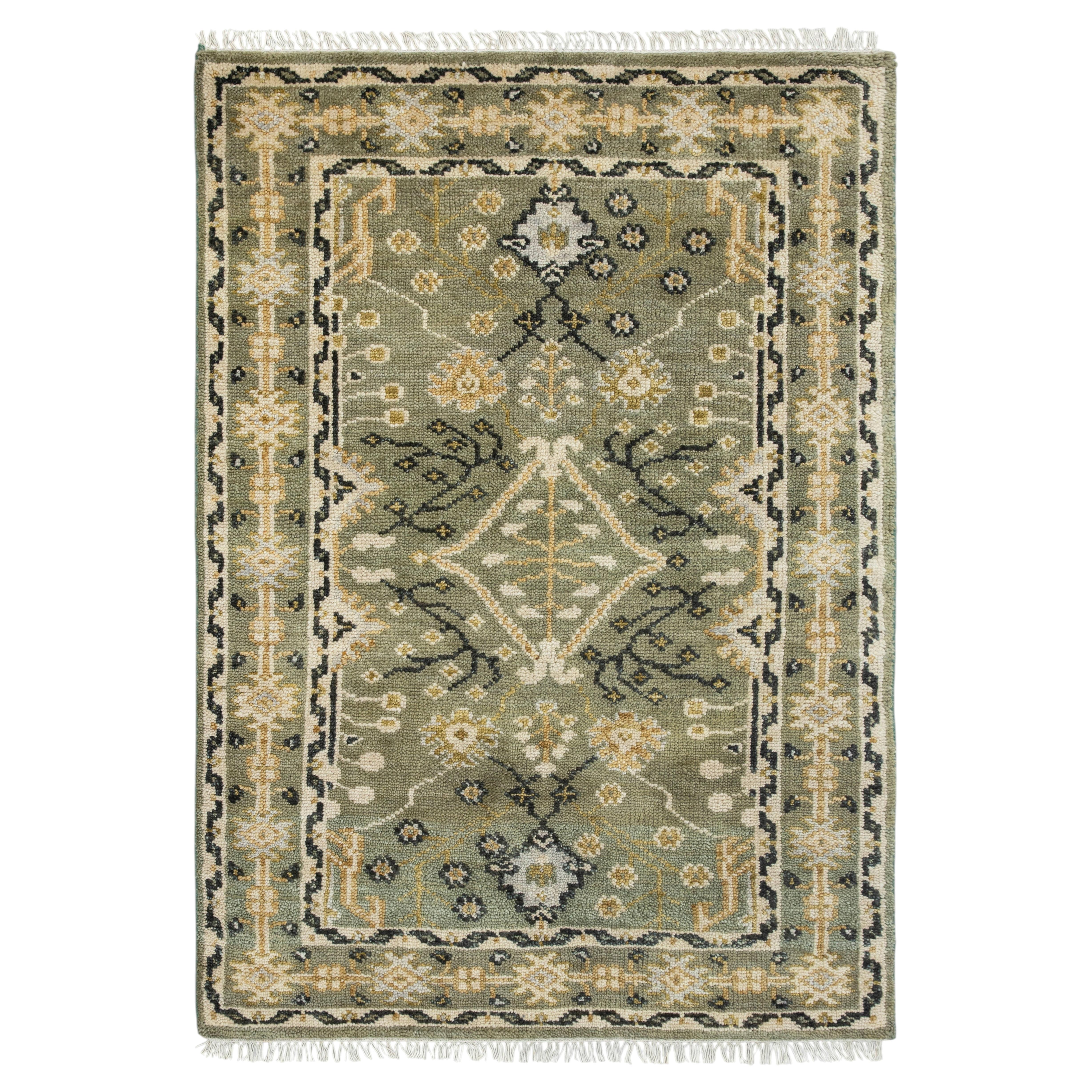 4x6 Sage Green Oushak Vintage Turkish Style Hand Tufted Wool Rug ( Mt - 358 )