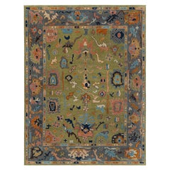 10x14 Green Gray Colorful Turkish Oushak Hand Knotted Wool Rug ( G - 15514 )