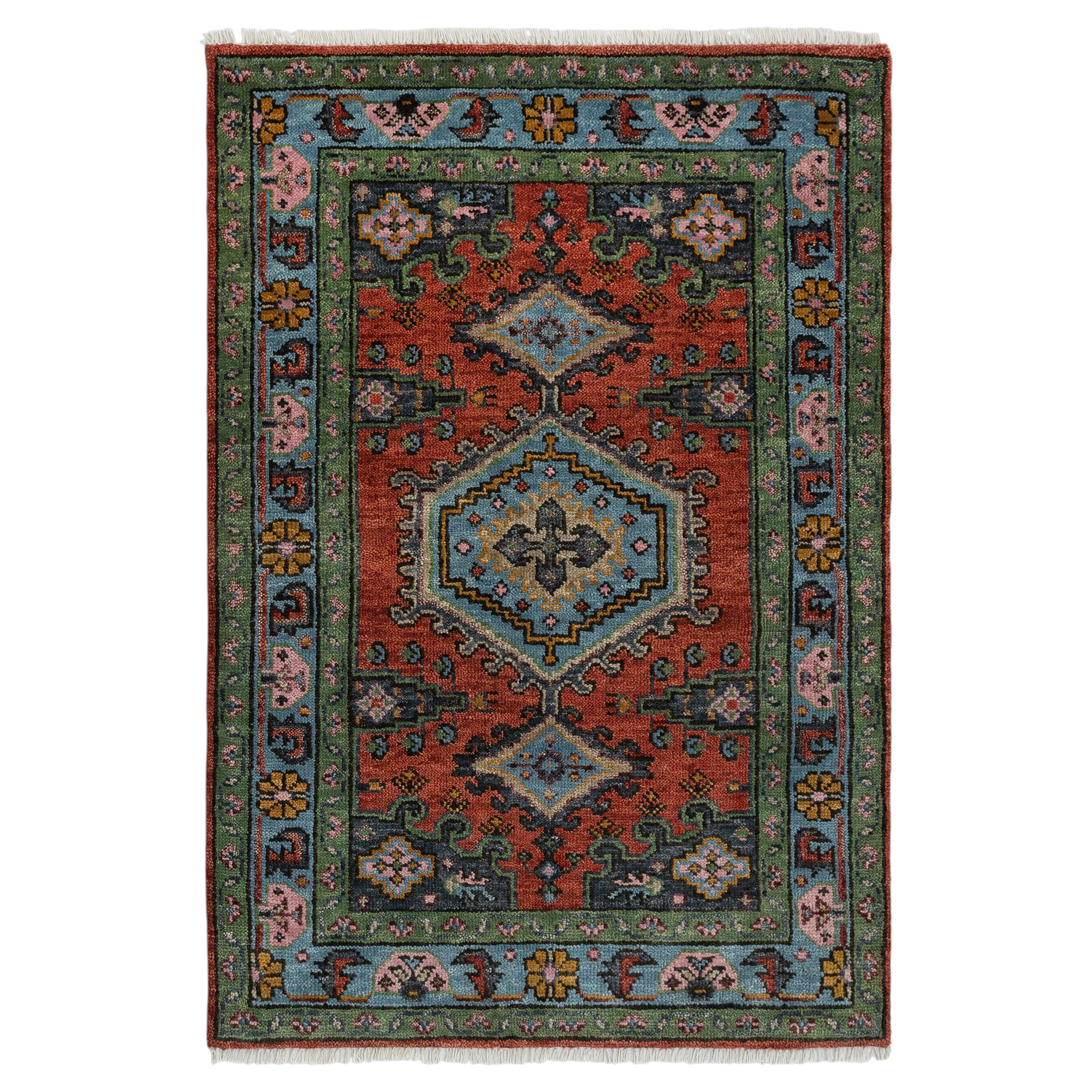 4x6 Rust Colored Border Traditional Oushak Hand Knotted Wool Rug ( G - 15521 ) For Sale