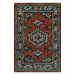 Tappeto tradizionale Oushak in lana annodato a mano, 4x6, con bordo color ruggine (G - 15521)