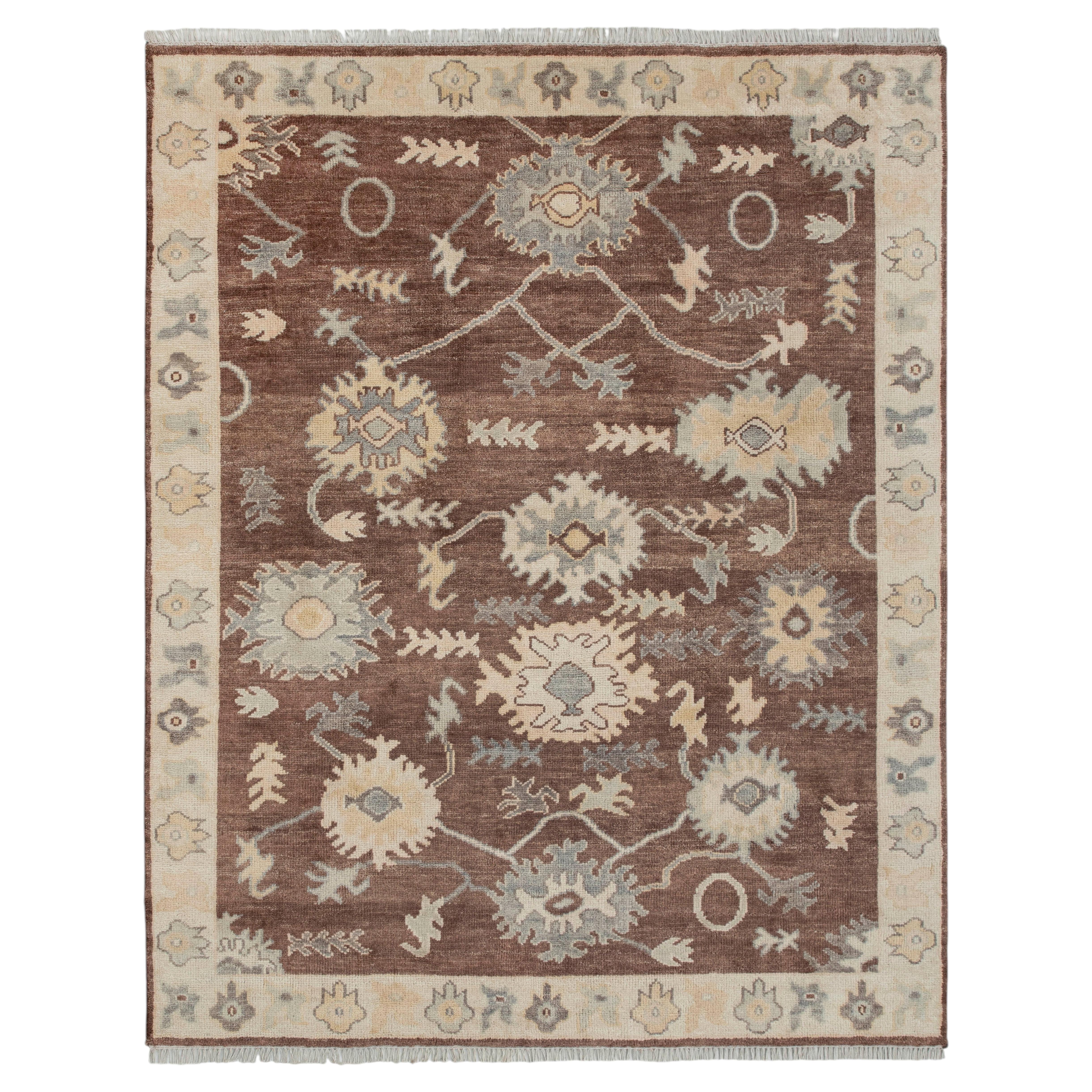 8x10 Brown & Ivory Traditional Oushak Design Hand Knotted Wool Rug ( MT - 370 )