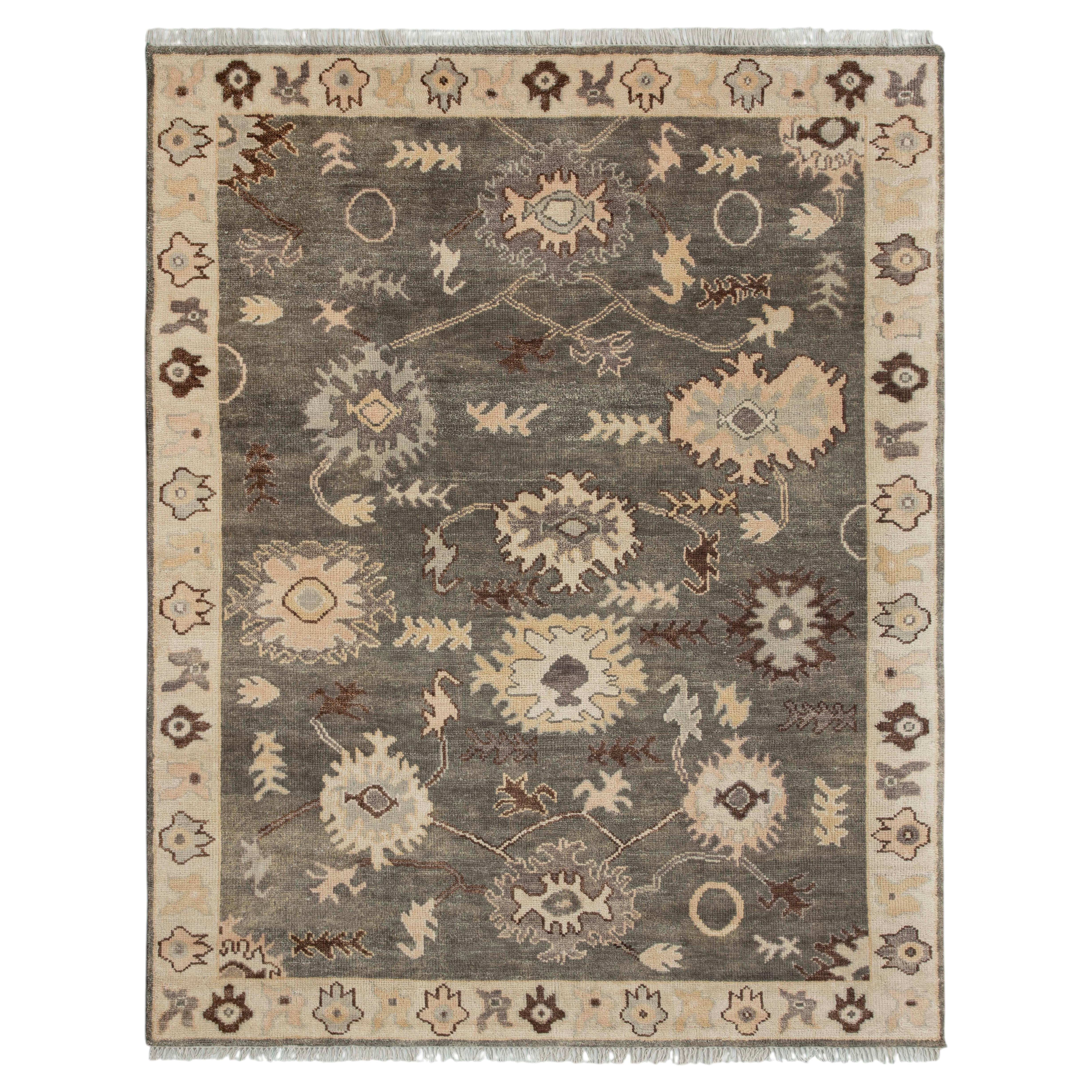 8x10 Olive Green Gray Vintage Turkish Oushak Hand Knotted Wool Rug ( MT - 368 )