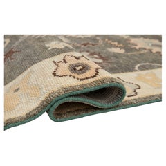 8x10 olivgrün-grauer Vintage-Teppich aus türkischem Oushak, handgeknüpft aus Wolle (MT - 368)