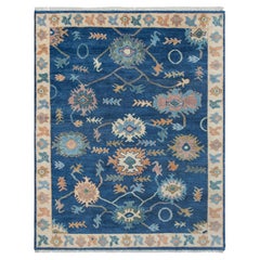 8x10 Blue Floral Hand Knotted Oushak Wool Rug ( MT - 378 )