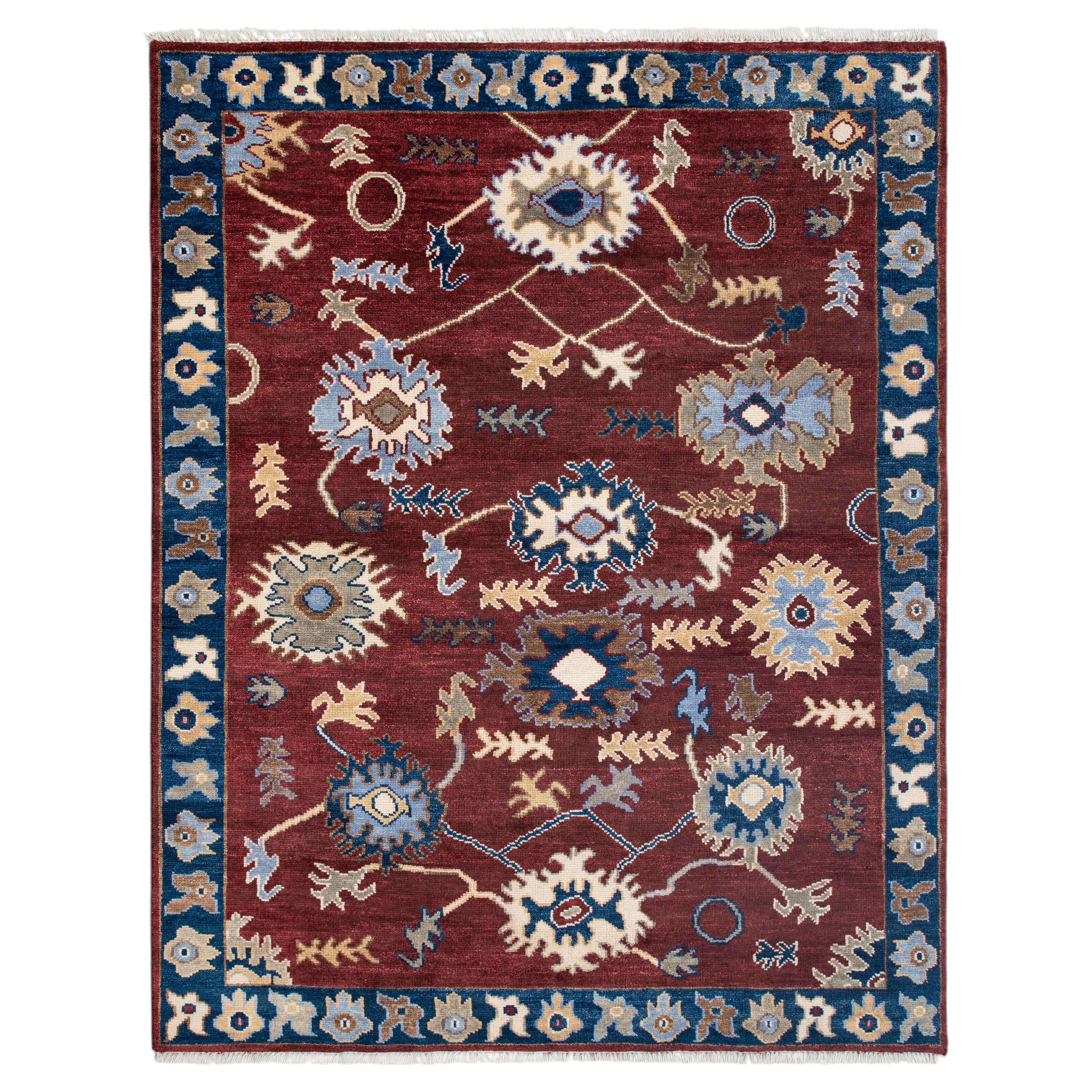 8x10 Deep Red Vintage Turkish Floral Oushak Hand Knotted Wool Rug ( MT - 373 ) For Sale