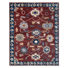 8x10 tiefroter Vintage-Oushak-Teppich aus türkischer Wolle mit Blumenmuster, handgeknüpft (MT - 373)