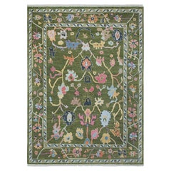 9x12 Green Vintage Turkish Style Handwoven Floral Wool Rug ( G - 15726 )