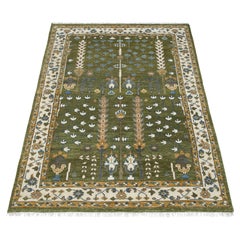 Alfombra turca vintage de lana tejida a mano con motivos de árboles, color verde musgo, de 6x9 (G - 15655)