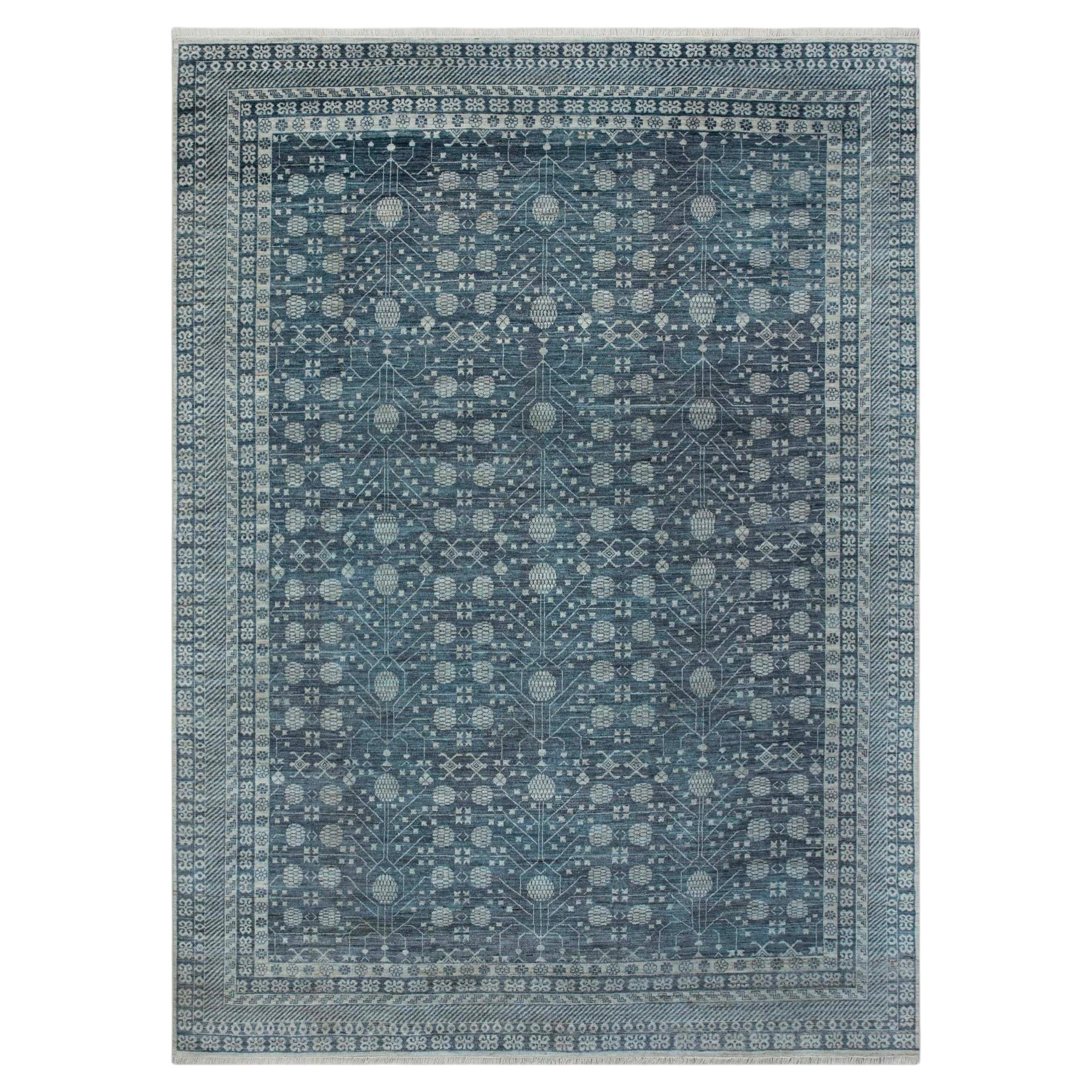 10x14 Deep Blue Traditional Khotan Hand Knotted Wool Area Rug ( JC - 13308 )