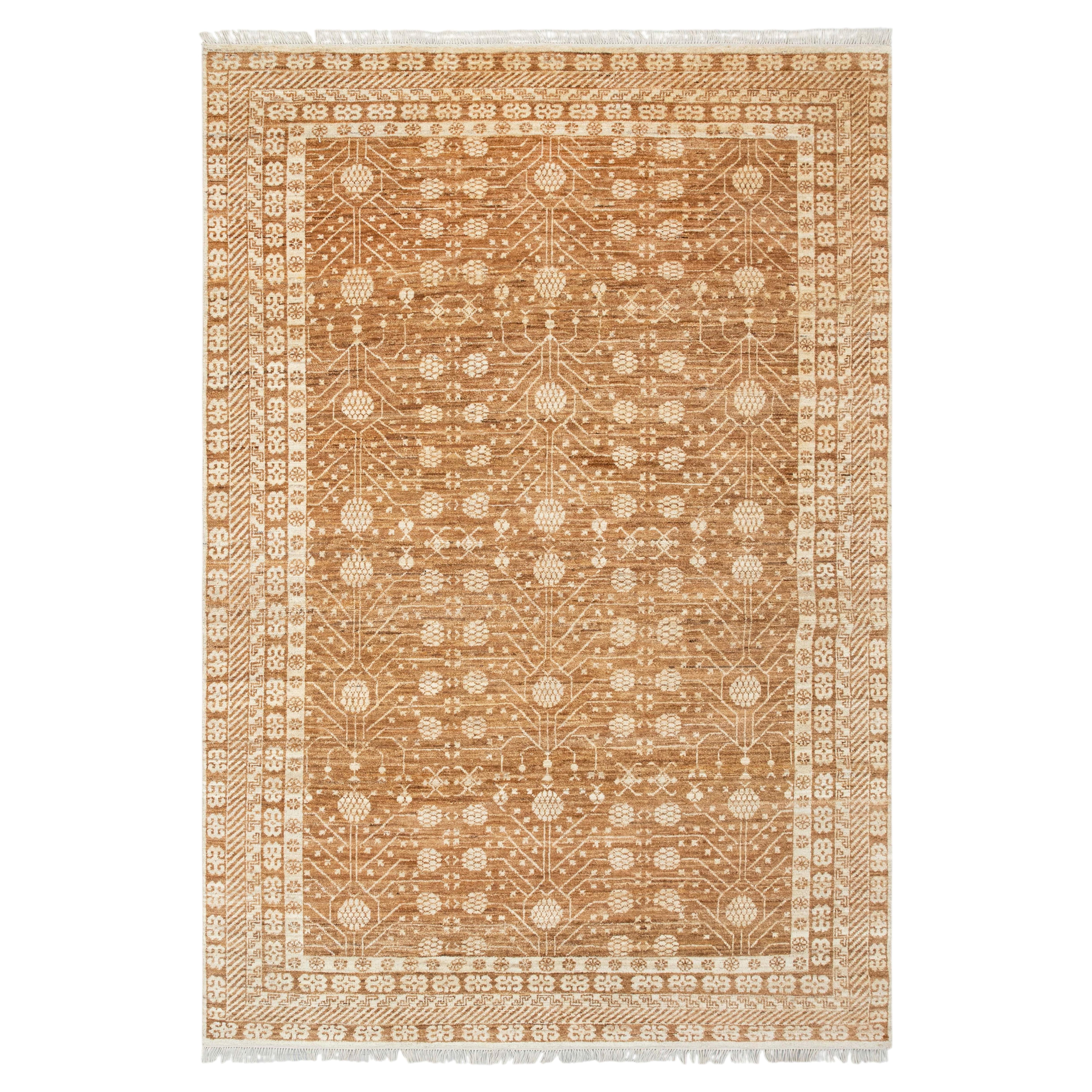 6x9 Brown Vintage Traditional Khotan Hand Knotted Wool Rug ( JC - 13902 )
