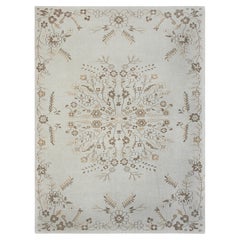 10x14 Ivory Floral Motifs Flatweave Hand Knotted Wool Rug ( G - 15683 )