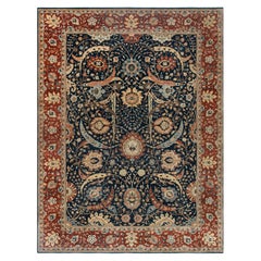 Tapis persan authentique de Kerman « Sickle », noué à la main, couleur « Rust Navy », 10 x 14 (G - 15862)