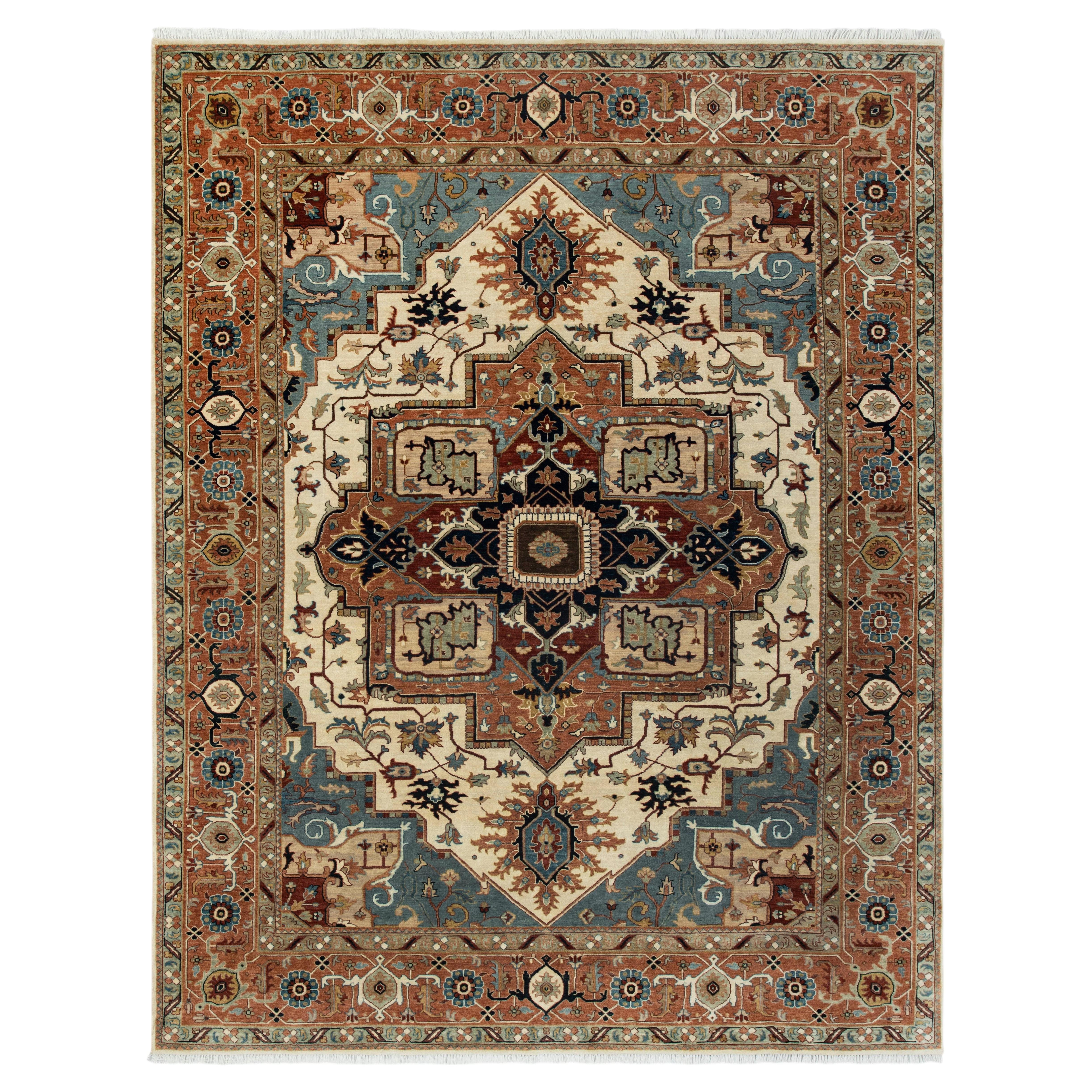 8x10 Rust Navy Persian Serapi Heriz Design Hand Knotted Wool Rug ( G - 15867 )