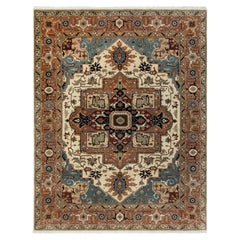 Tapis en laine noué à la main, motif Serapi Heriz, couleur « Rust Navy », format 8x10 (G - 15867)