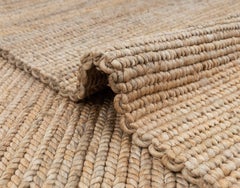 Tapis tissé à la main en fibre d'abaca unie, teinte naturelle beige clair, tissage nervuré, personnalisable