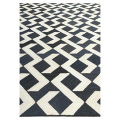 Tapis en abaca naturel tissé à la main - Tapis de sol géométrique en zigzag noir et crème - Personnalisable