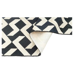 Tapis en abaca naturel tissé à la main - Tapis de sol géométrique en zigzag noir et crème - Personnalisable