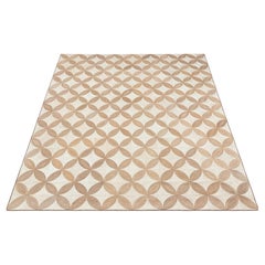 Tapis tissé à la main en abaca, motif floral naturel crème et beige, motif de pétales – Personnalisable