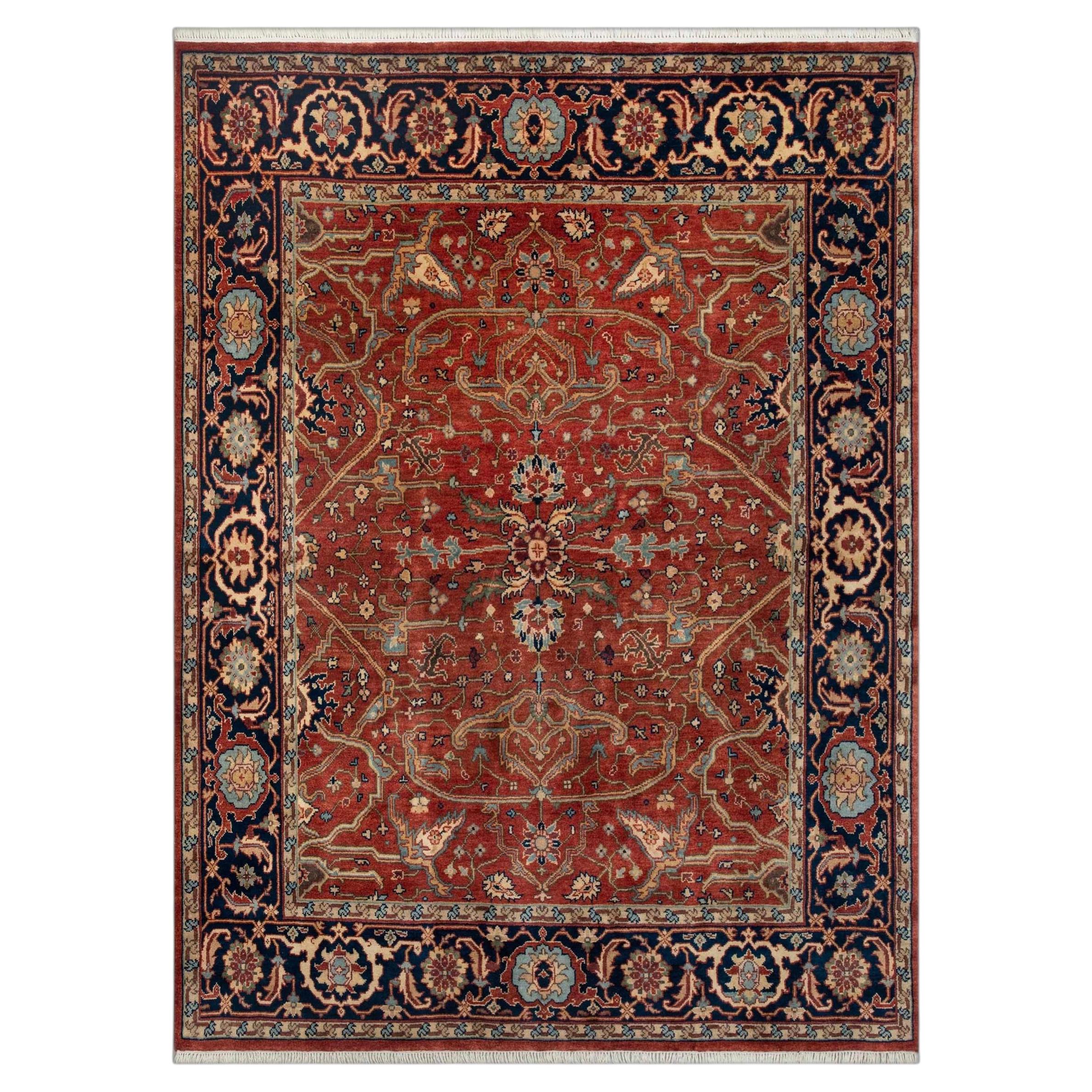 8x10 Traditioneller persischer Heriz-Serapi-Blumen-Teppich aus handgeknüpfter Wolle (G - 15796)