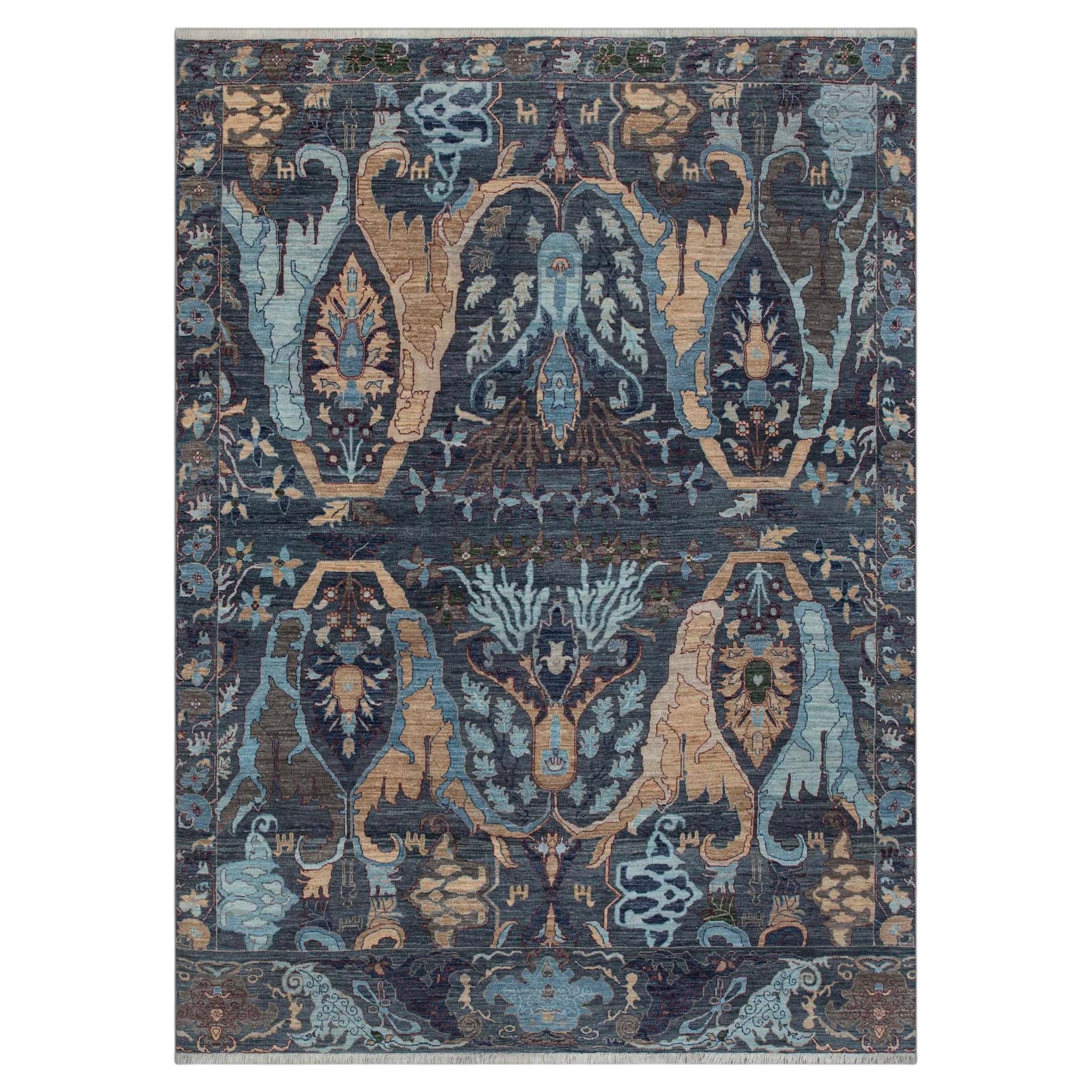 Alfombra de lana Bidjar persa, anudada a mano, de color azul carbón, de 9x12 (JC - 14299)