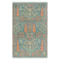Alfombra de lana tejida a mano «Árbol de la Vida» para jardín, azul y roja, de 5x8 (JC - 11302)