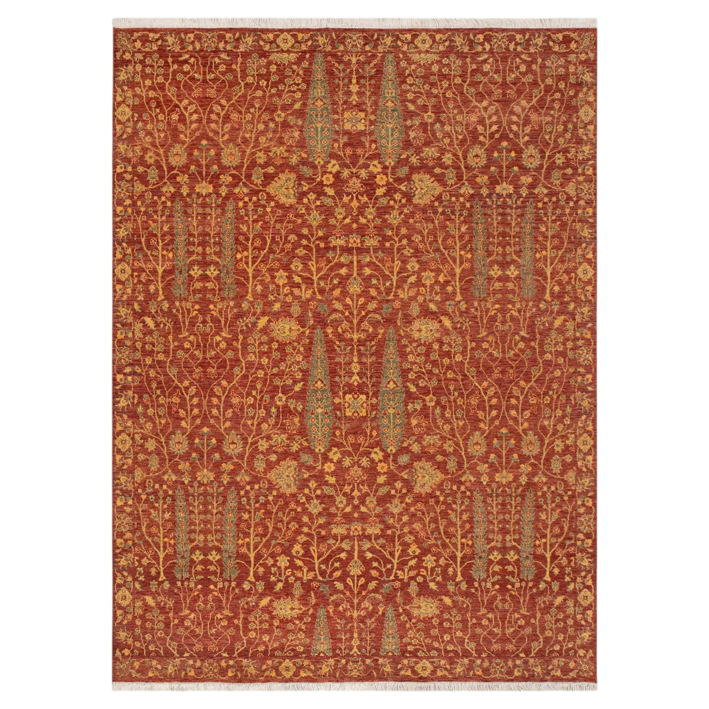 8X10 Red Rust Cypress Tree Of Life Hand Knotted Wool Rug ( JC - 9379 )