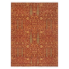 Alfombra de lana tejida a mano «Árbol de la vida» con diseño de ciprés y tono rojo óxido, de 8x10 (JC - 9379)