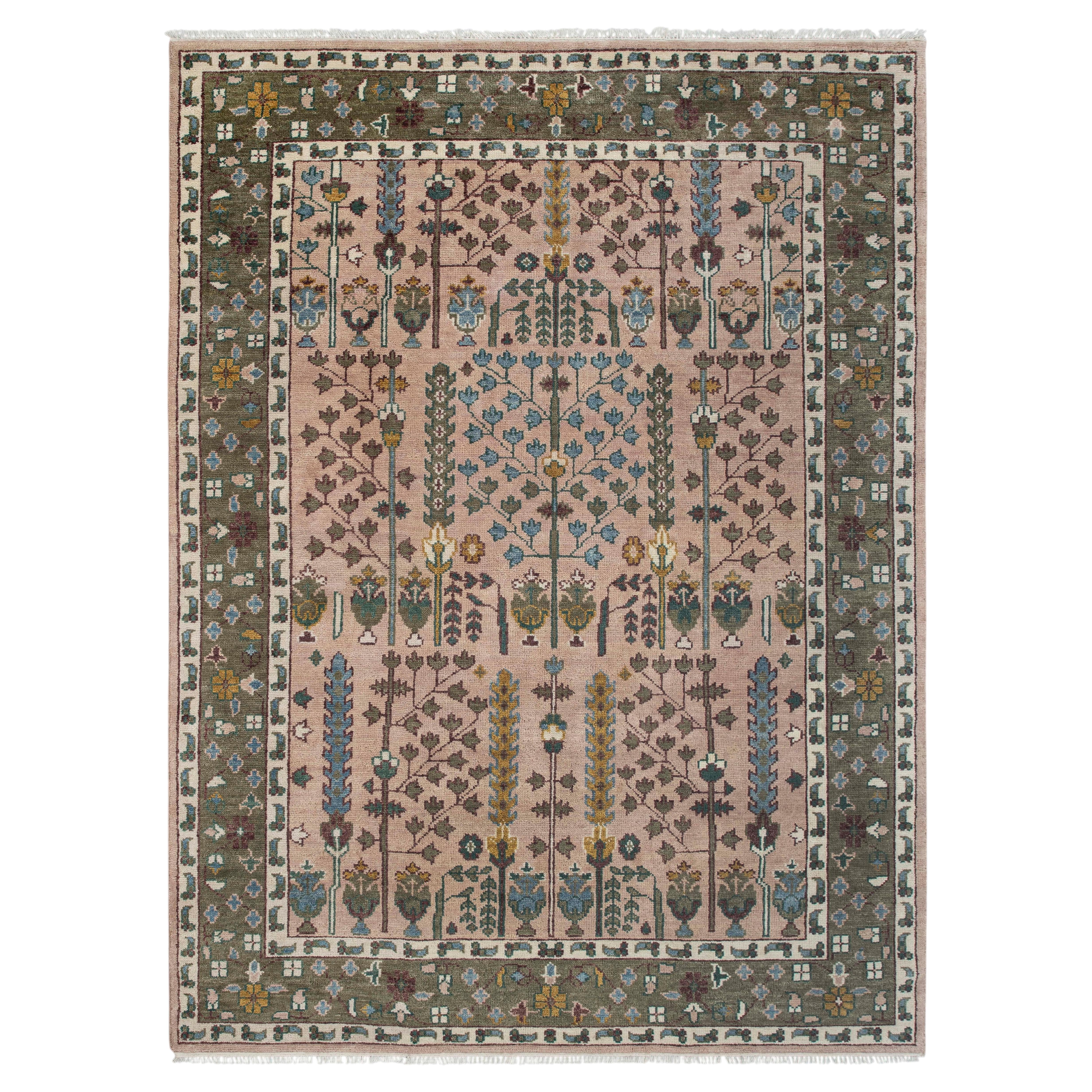 Tapis persan « Arbre de vie » rose, 9 x 12, noué à la main en laine (G - 15314) en vente